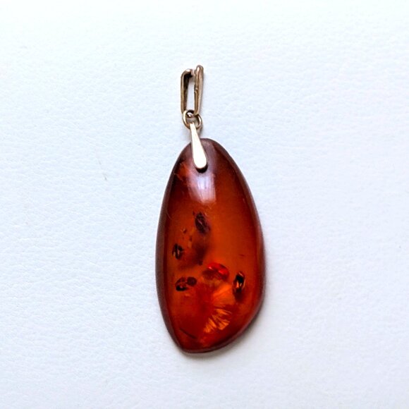 Vintage Russian USSR Solid 14K 583 Rose Pink Gold Baltic Honey Amber Pendant - Picture 6 of 7